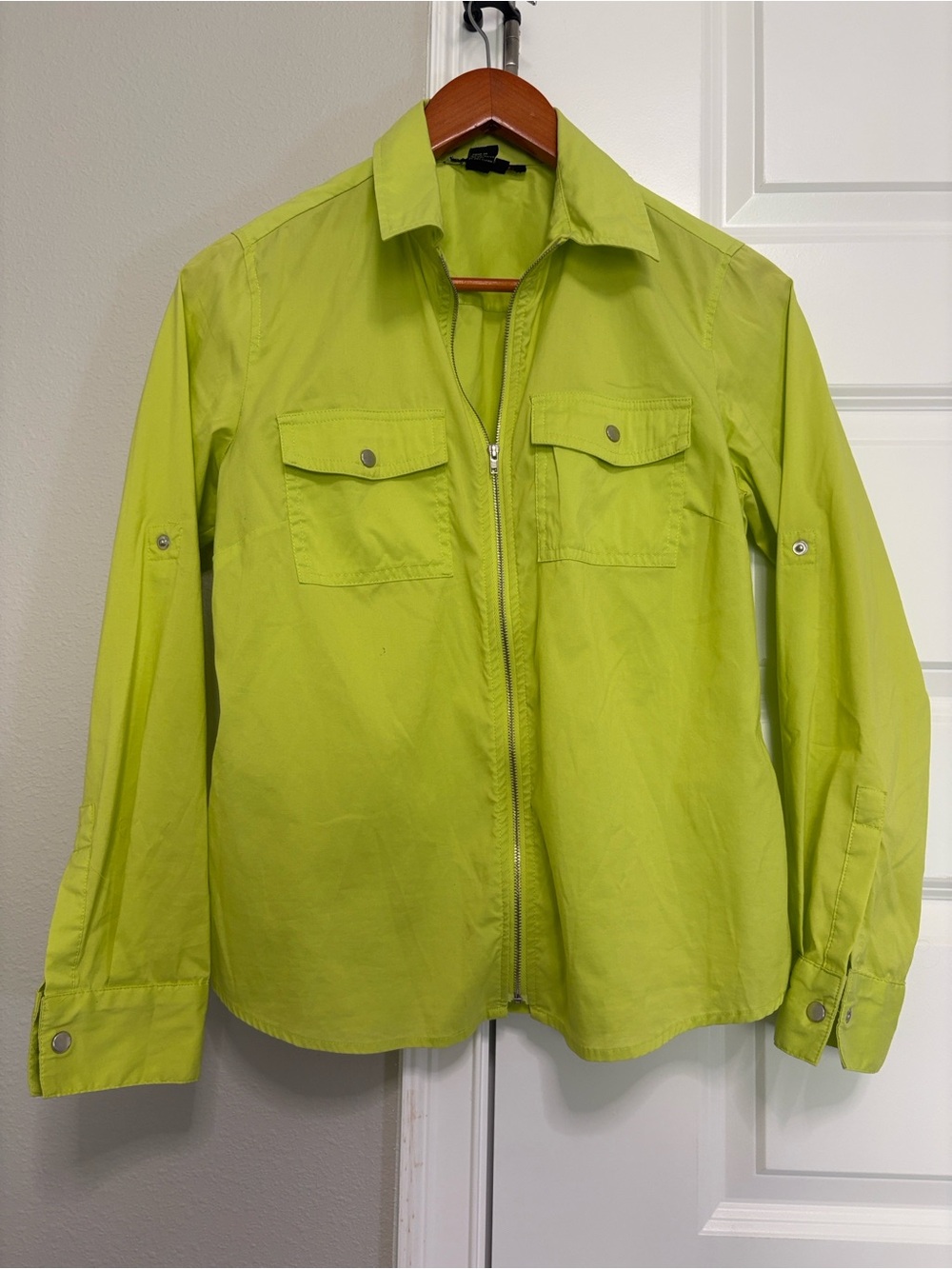 Tracy M Lime Green Zip-Front Utility Jacket